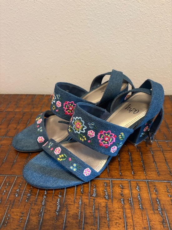 Impo Shoes - Impo Denim Embroidered Floral Heeled Sandals Size 9.5